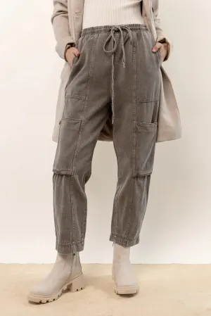 Gray Vintage Drawstring Utility Multipocket Pants