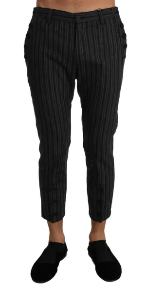 Gray Wool Striped Regular Dress Trousers Pants
