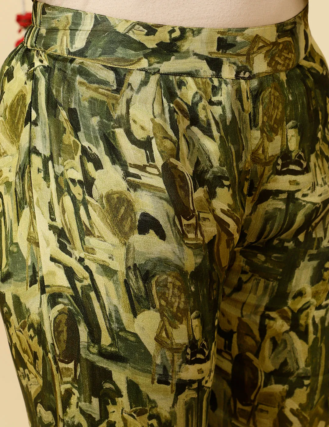 Green Abstract Printed Embroidered Co ord Set
