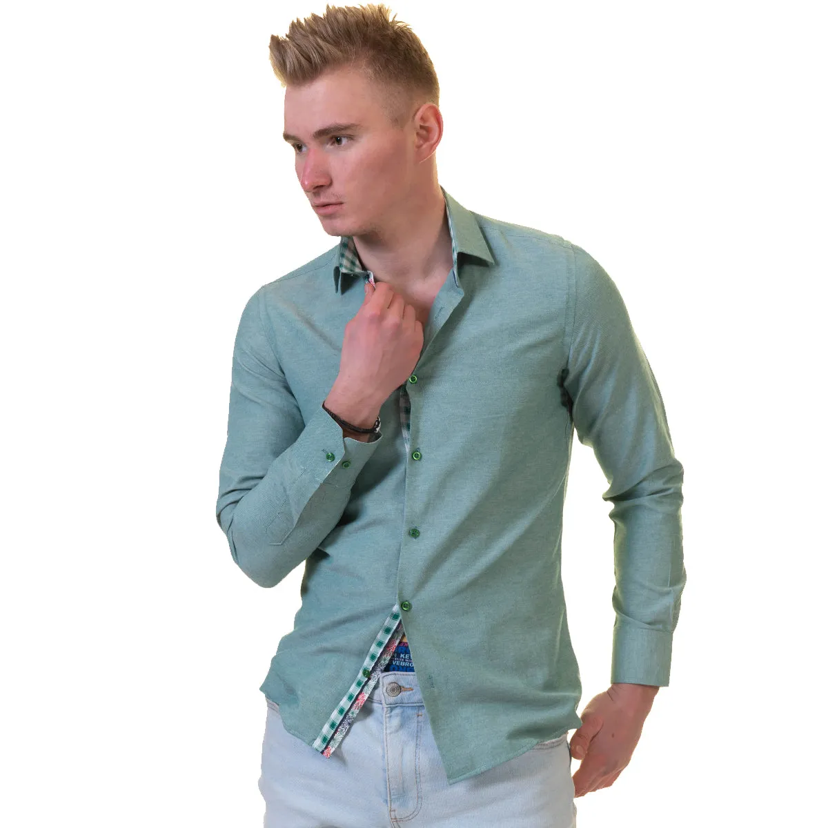 Green Multicolor Pattern Mens Slim Fit Designer Dress Shirt - tailored Cotton Shirts for Work