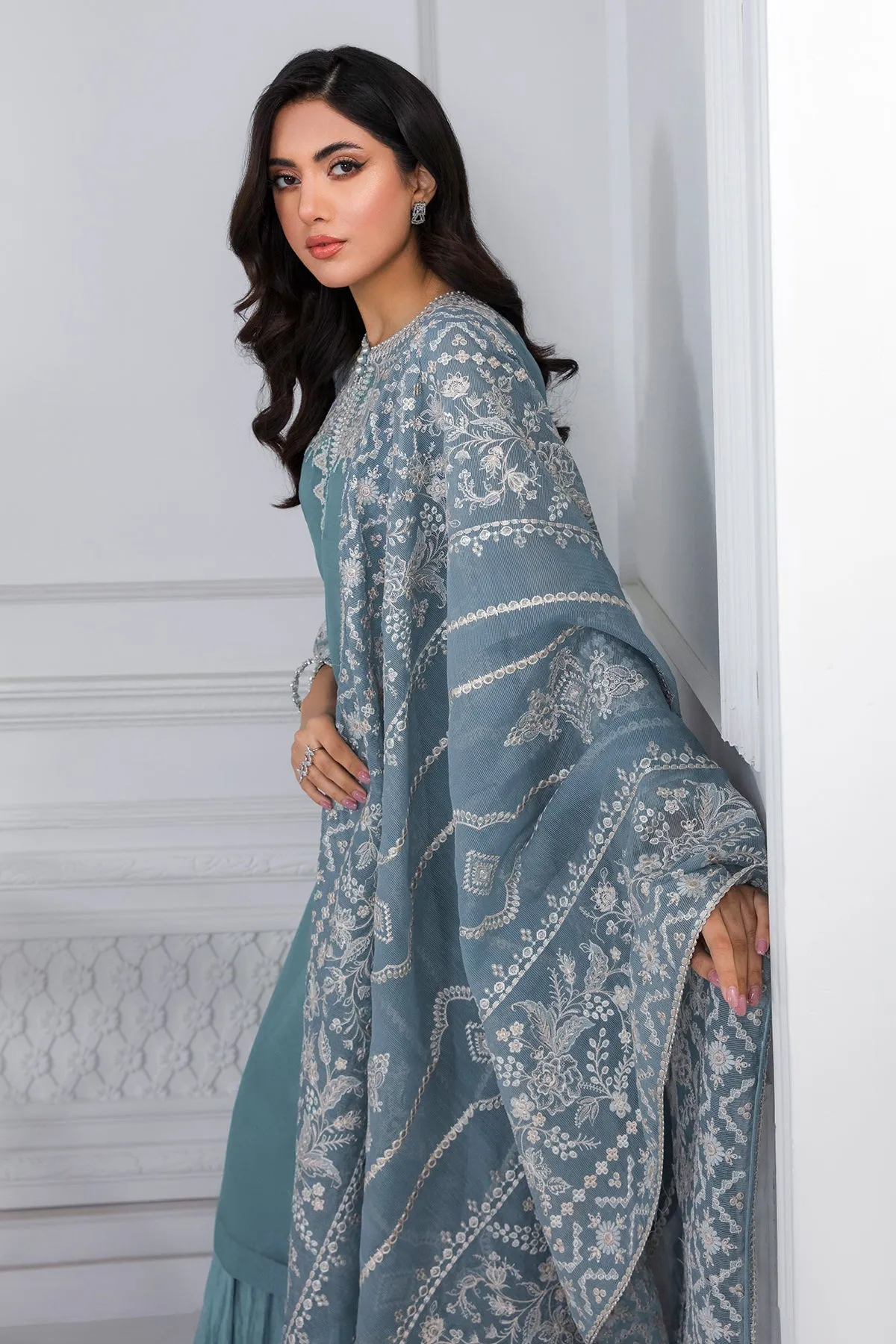 Green Pakistani Long Kameez Sharara Party Wear