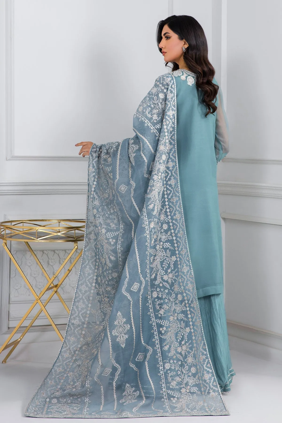 Green Pakistani Long Kameez Sharara Party Wear