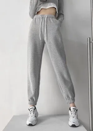 Grey Cuffed Solid High Waist Jogger