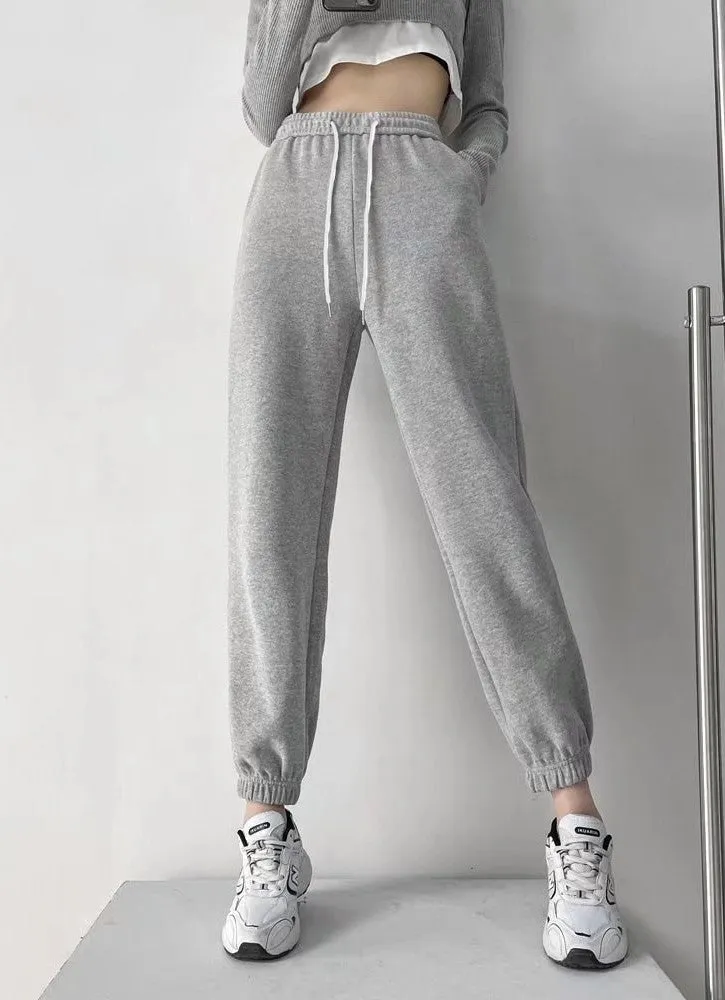 Grey Cuffed Solid High Waist Jogger