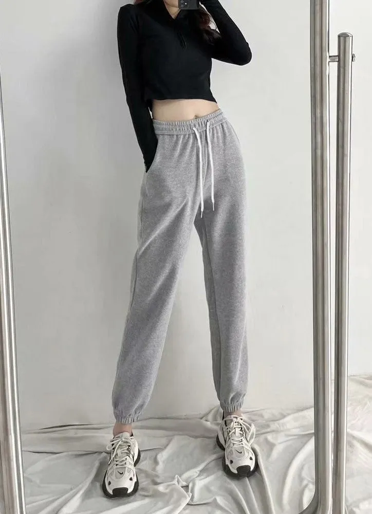 Grey Cuffed Solid High Waist Jogger