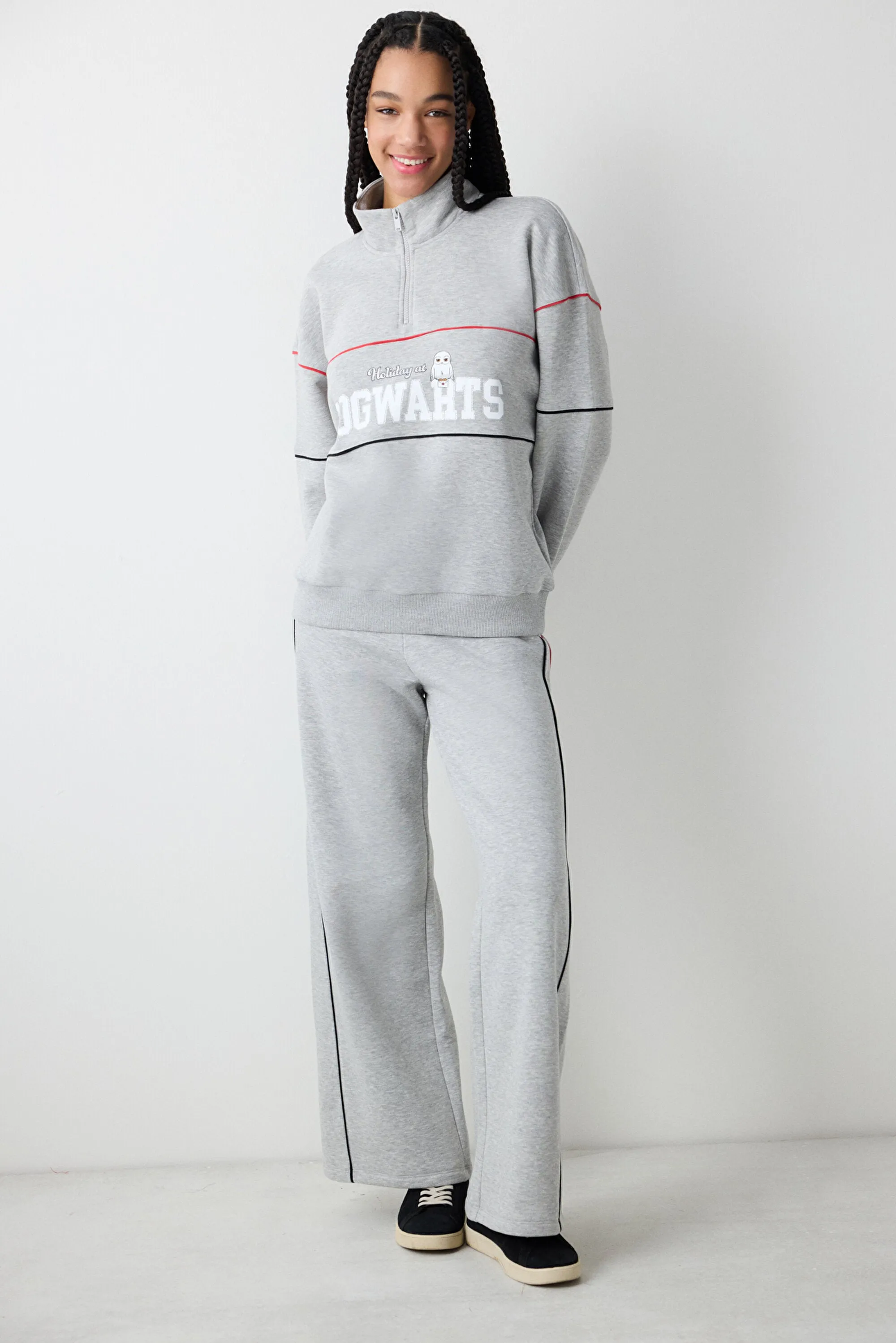 Grey Melange Harry Potter Printed Wide Leg Trousers