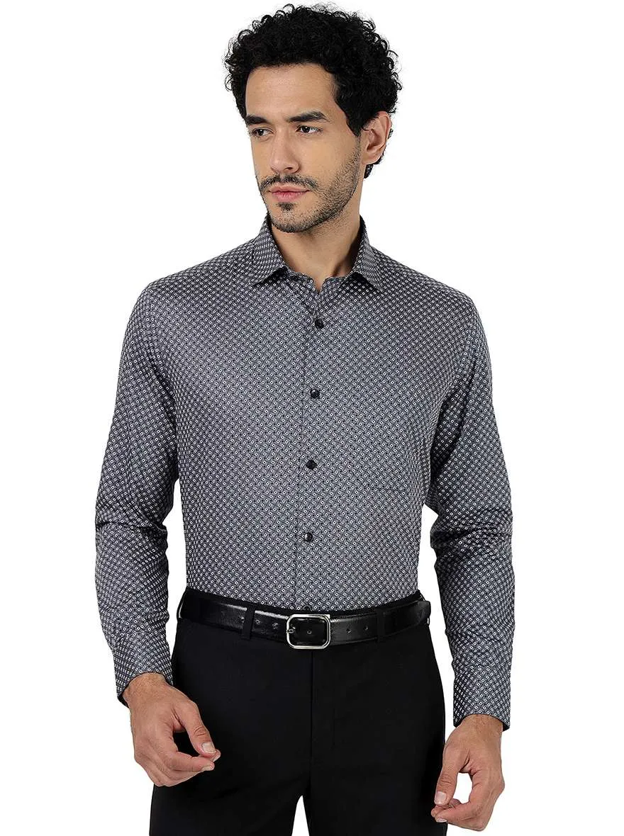 Grey Printed Slim Fit Formal Shirt | Metal