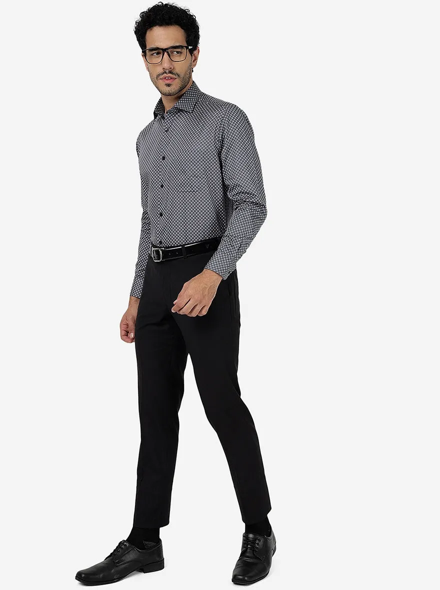 Grey Printed Slim Fit Formal Shirt | Metal