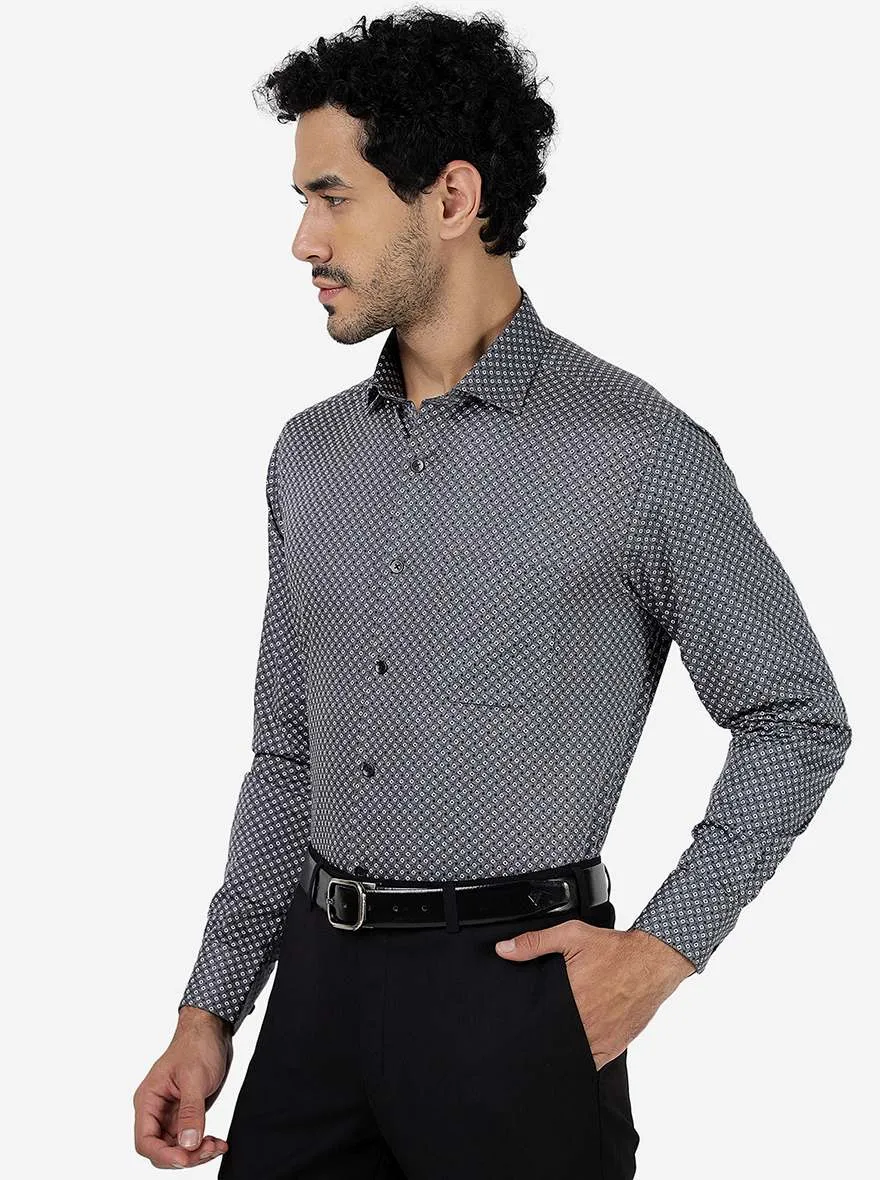 Grey Printed Slim Fit Formal Shirt | Metal