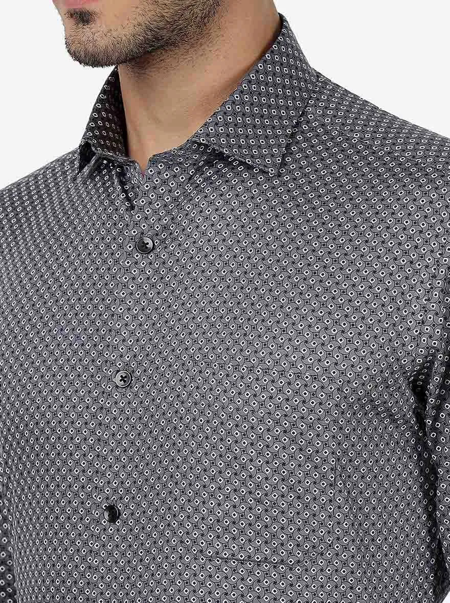 Grey Printed Slim Fit Formal Shirt | Metal