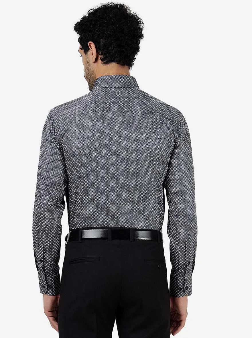 Grey Printed Slim Fit Formal Shirt | Metal