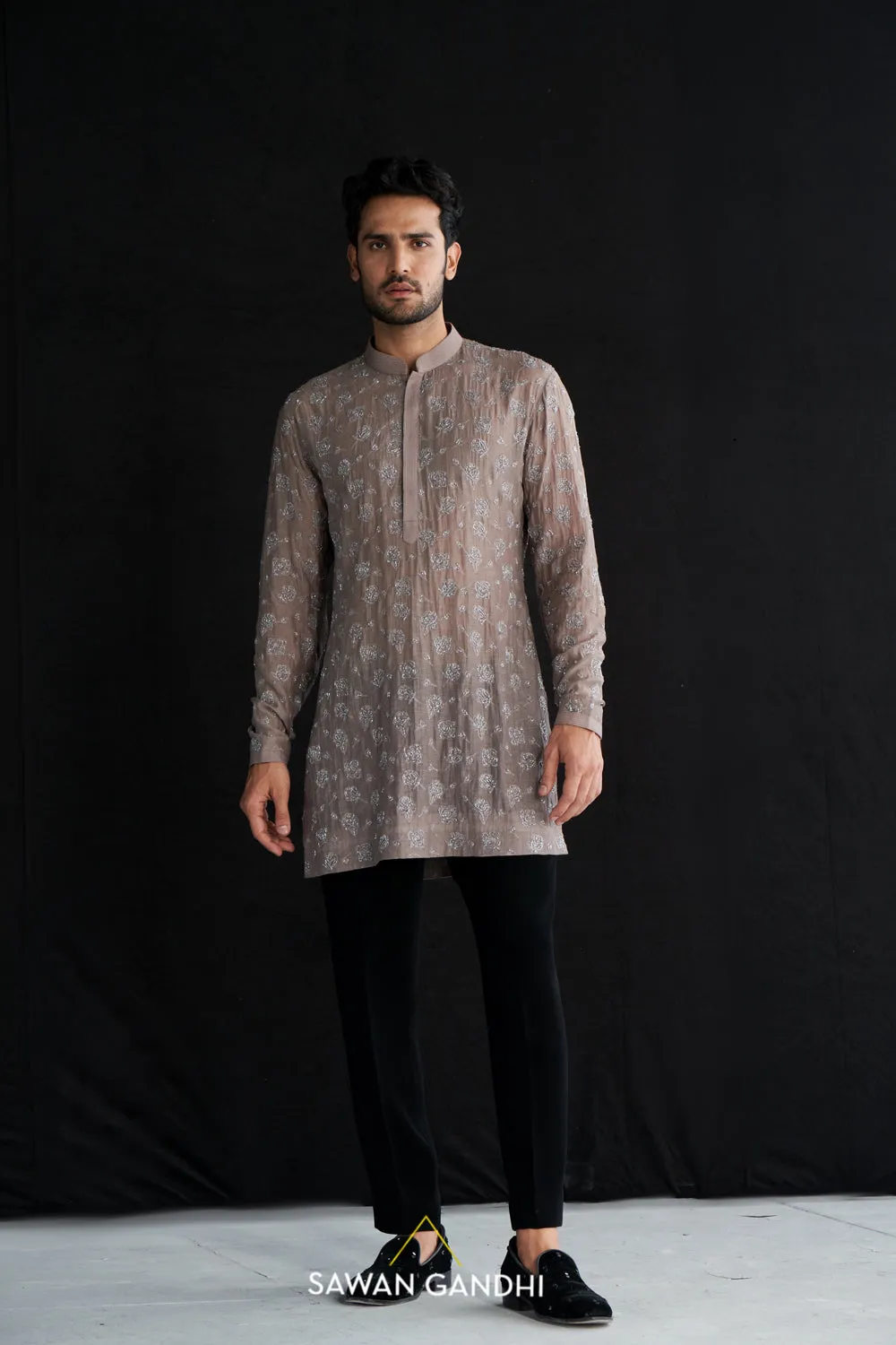 Grey Rose Cutdana Kurta