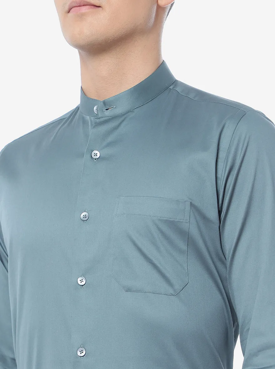 Grey Solid Slim Fit Formal Shirt | Metal