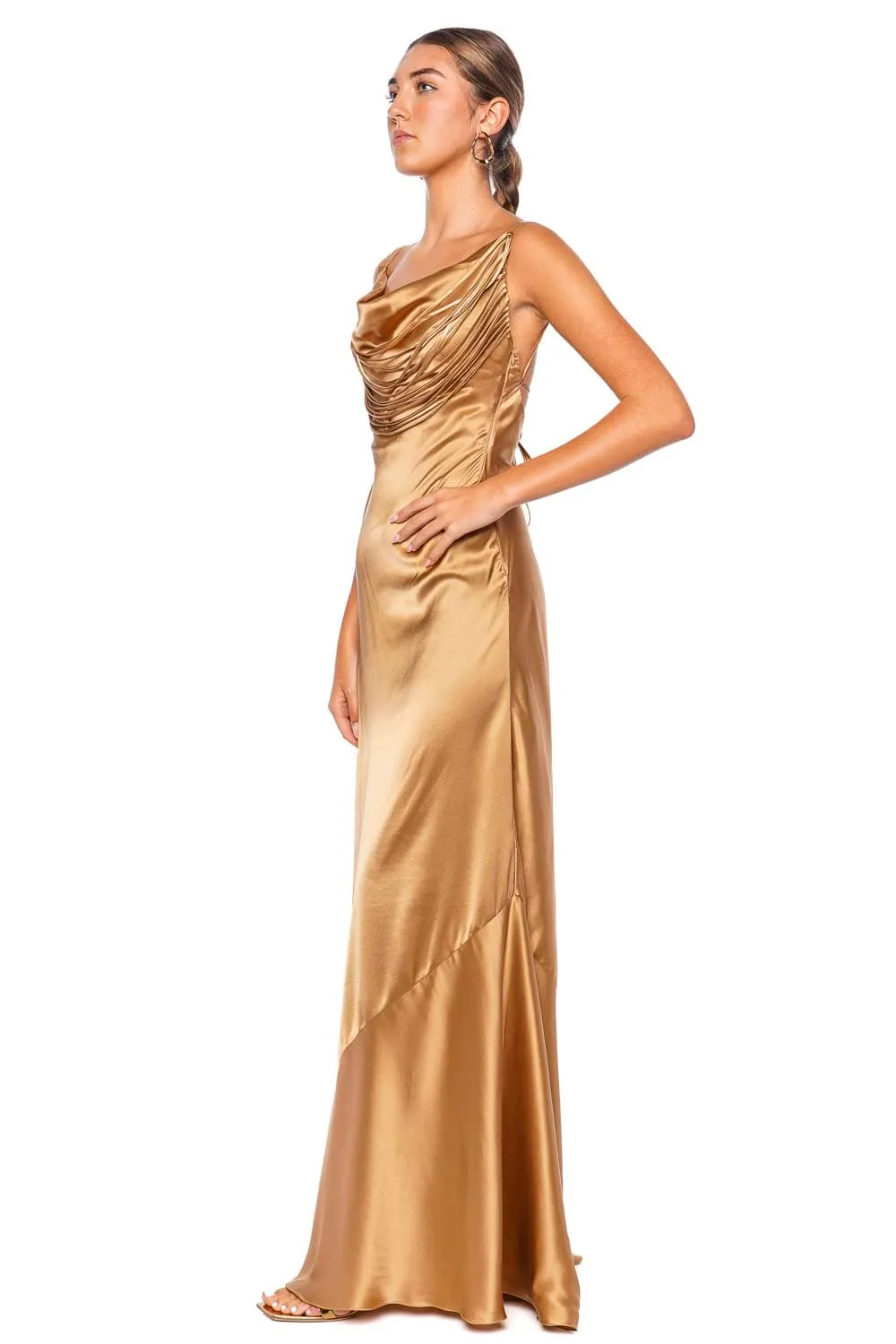 Hablame Mucho Draped Silk Maxi Dress