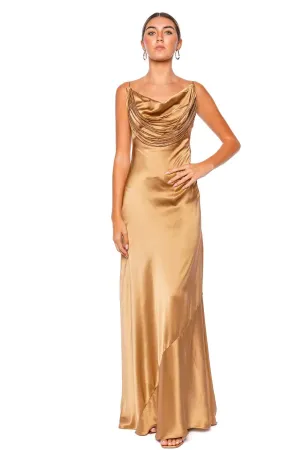 Hablame Mucho Draped Silk Maxi Dress