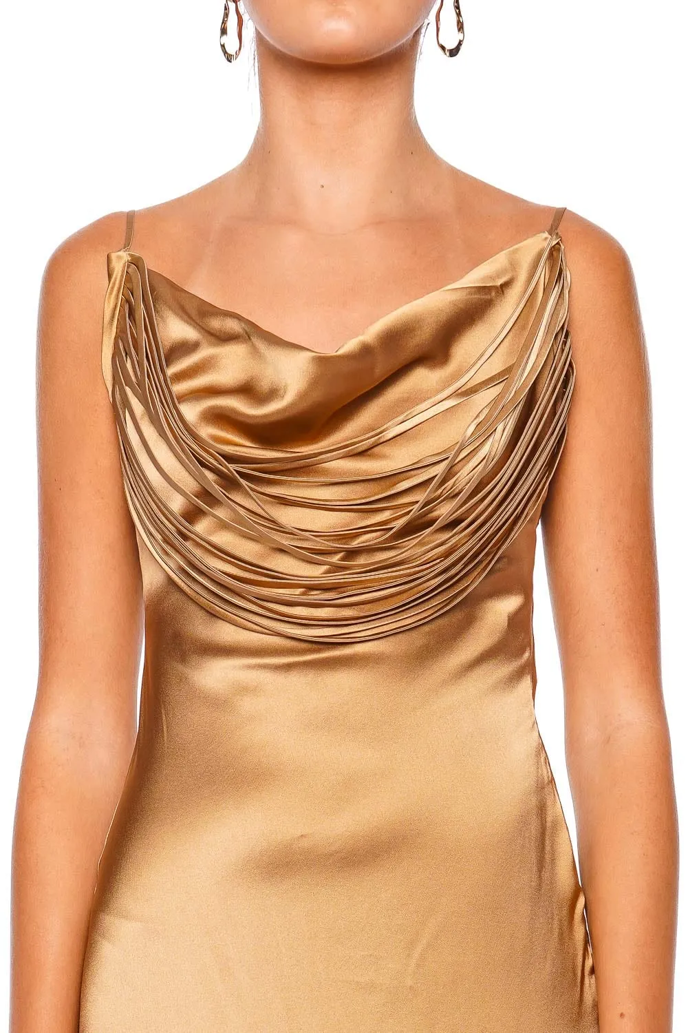 Hablame Mucho Draped Silk Maxi Dress