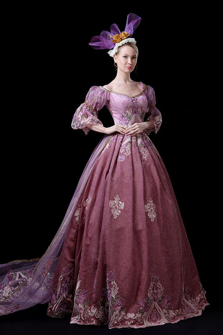 Half Sleeves High Waisted Hollow Embroidery Print Victorian Lolita Prom Dress