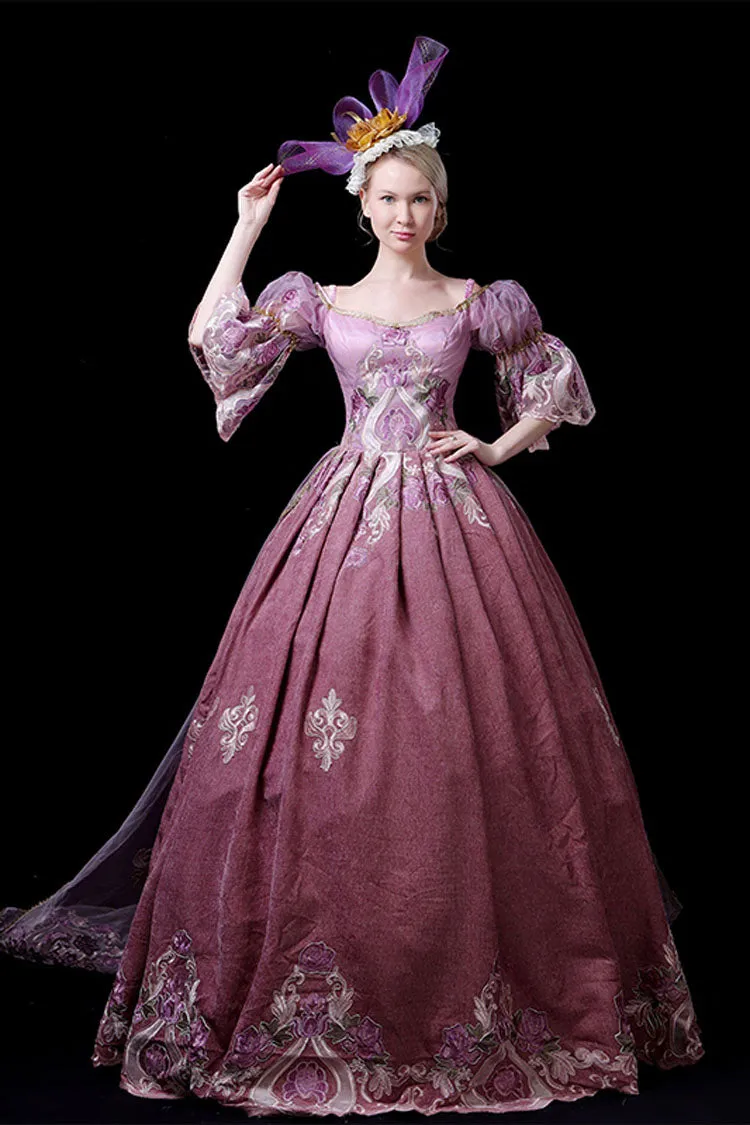 Half Sleeves High Waisted Hollow Embroidery Print Victorian Lolita Prom Dress