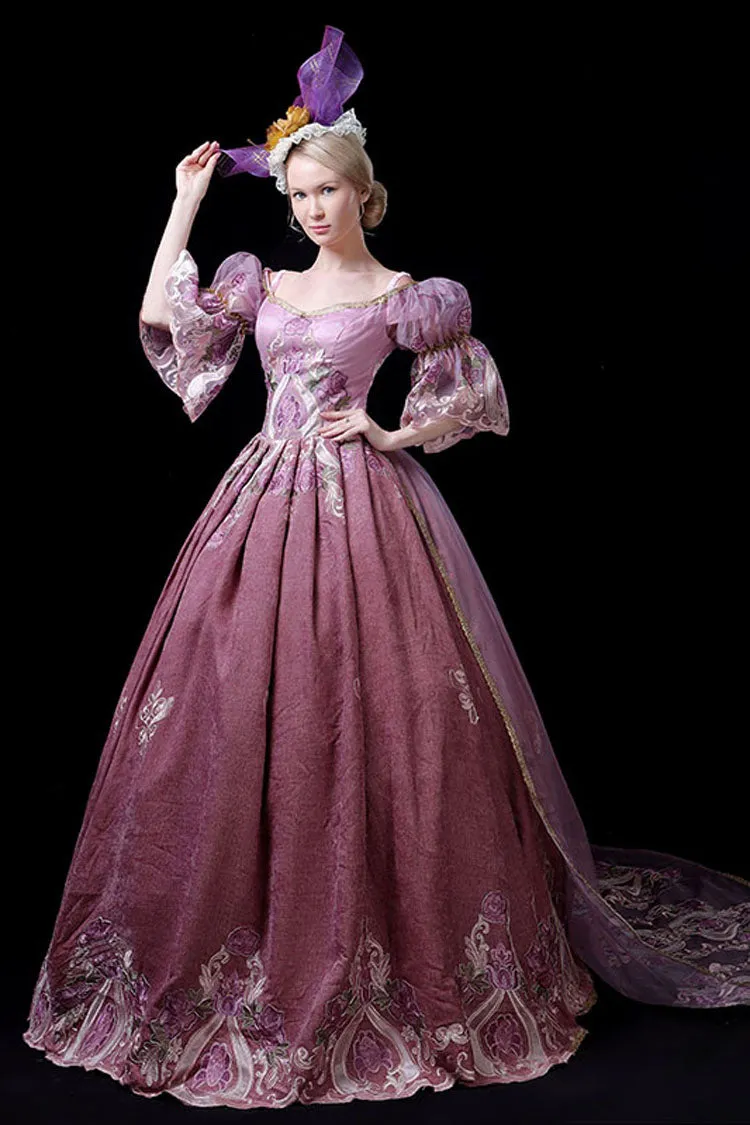Half Sleeves High Waisted Hollow Embroidery Print Victorian Lolita Prom Dress
