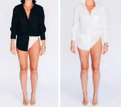 Hancock McKinney Untucked Button Down Bodysuit In Tocuyo Black