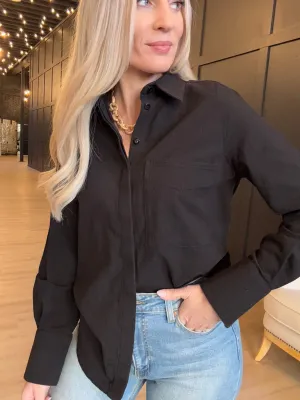 Hancock McKinney Untucked Button Down Bodysuit In Tocuyo Black