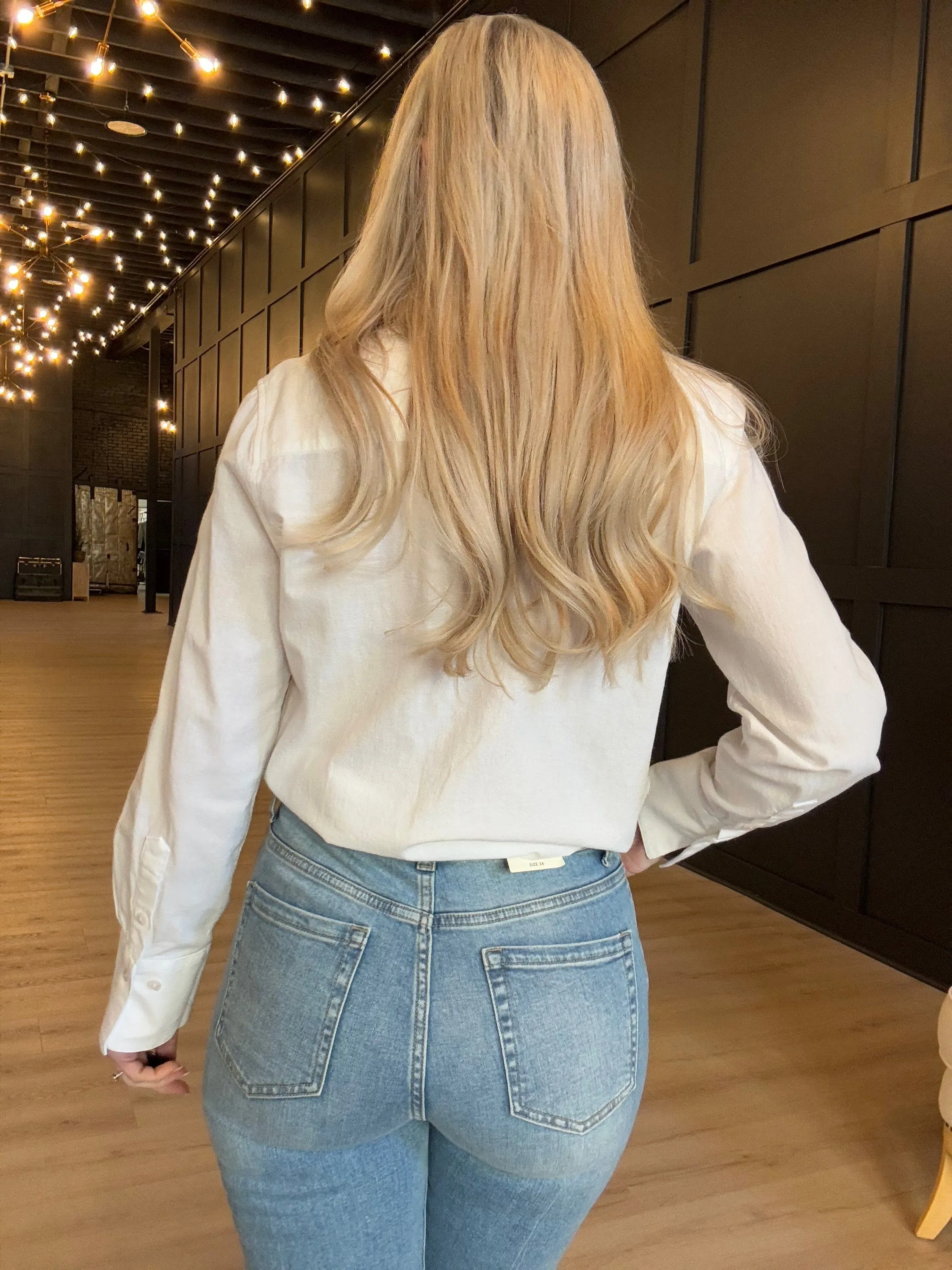 Hancock McKinney Untucked Button Down Bodysuit In Tocuyo White