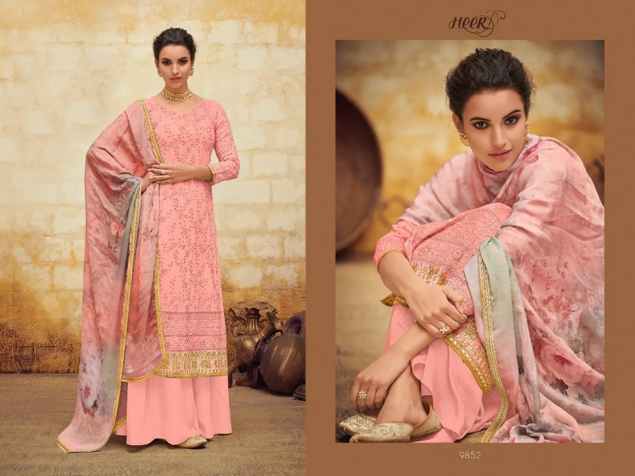 Heer Stylish Faux Georgette fully stitched/ready to wear Kurti & Palazzo (Set)