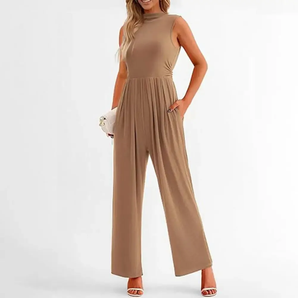 High Neck Wide-Leg Jumpsuit | Royal Blue Polyester | Elegant and Versatile