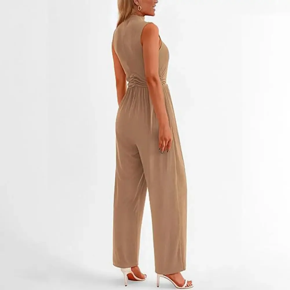 High Neck Wide-Leg Jumpsuit | Royal Blue Polyester | Elegant and Versatile