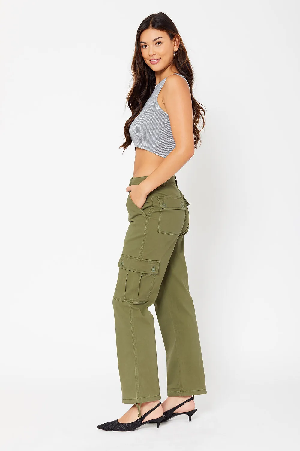 High-rise cargo utility pants