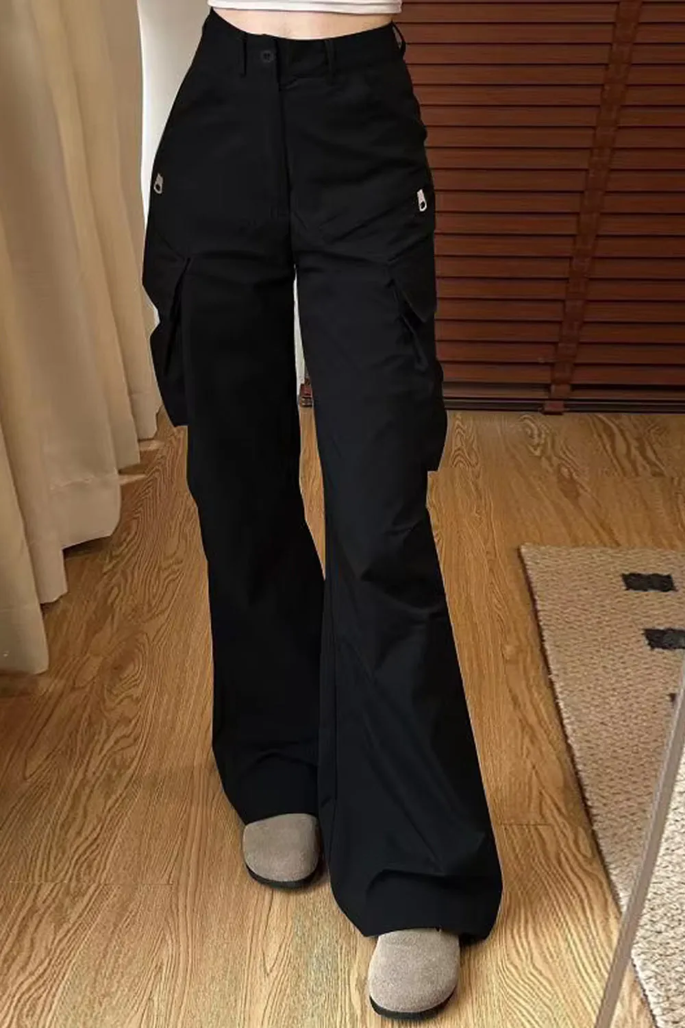 High Waist Big Cargo Pockets Flare Pants