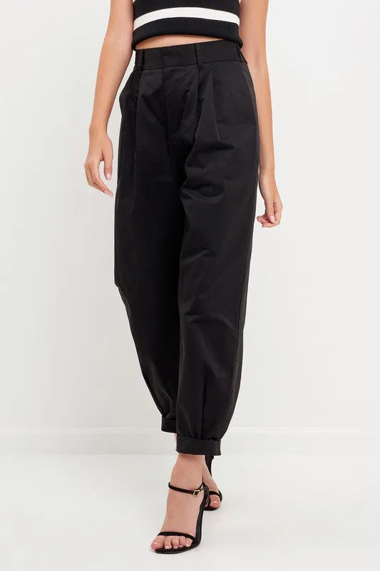 High Waist Pleated Trouser (Beige or Black)