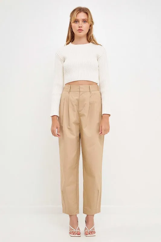 High Waist Pleated Trouser (Beige or Black)
