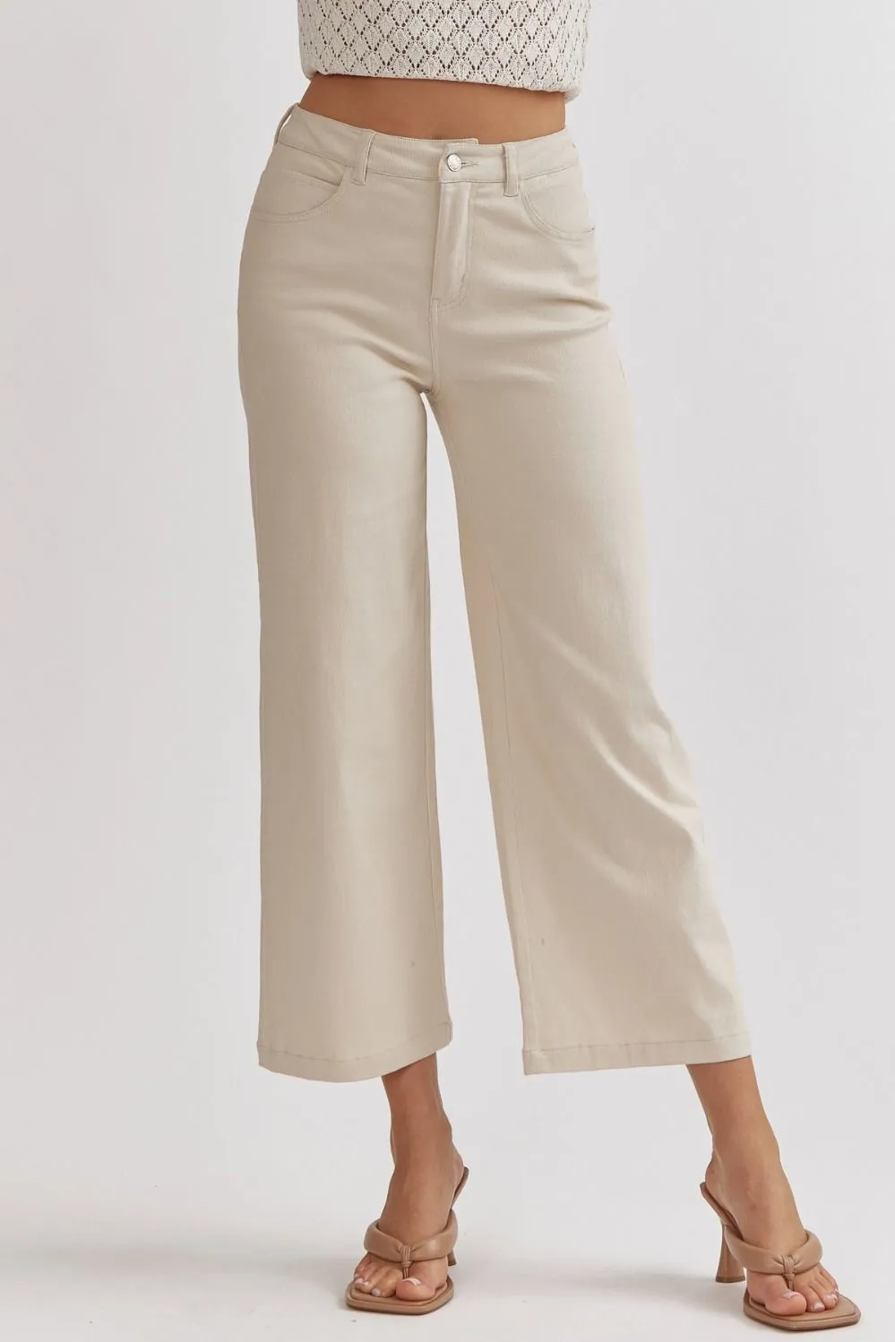 High Waist Wide Leg Pants in Sand