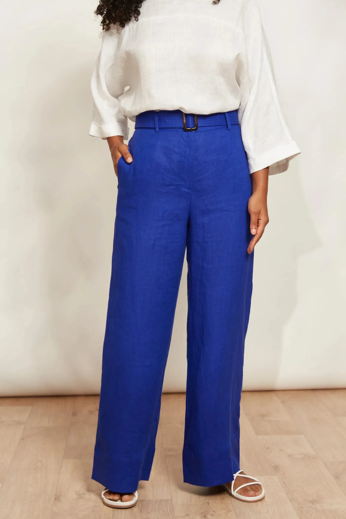 High-Waisted Linen Pants - Blue