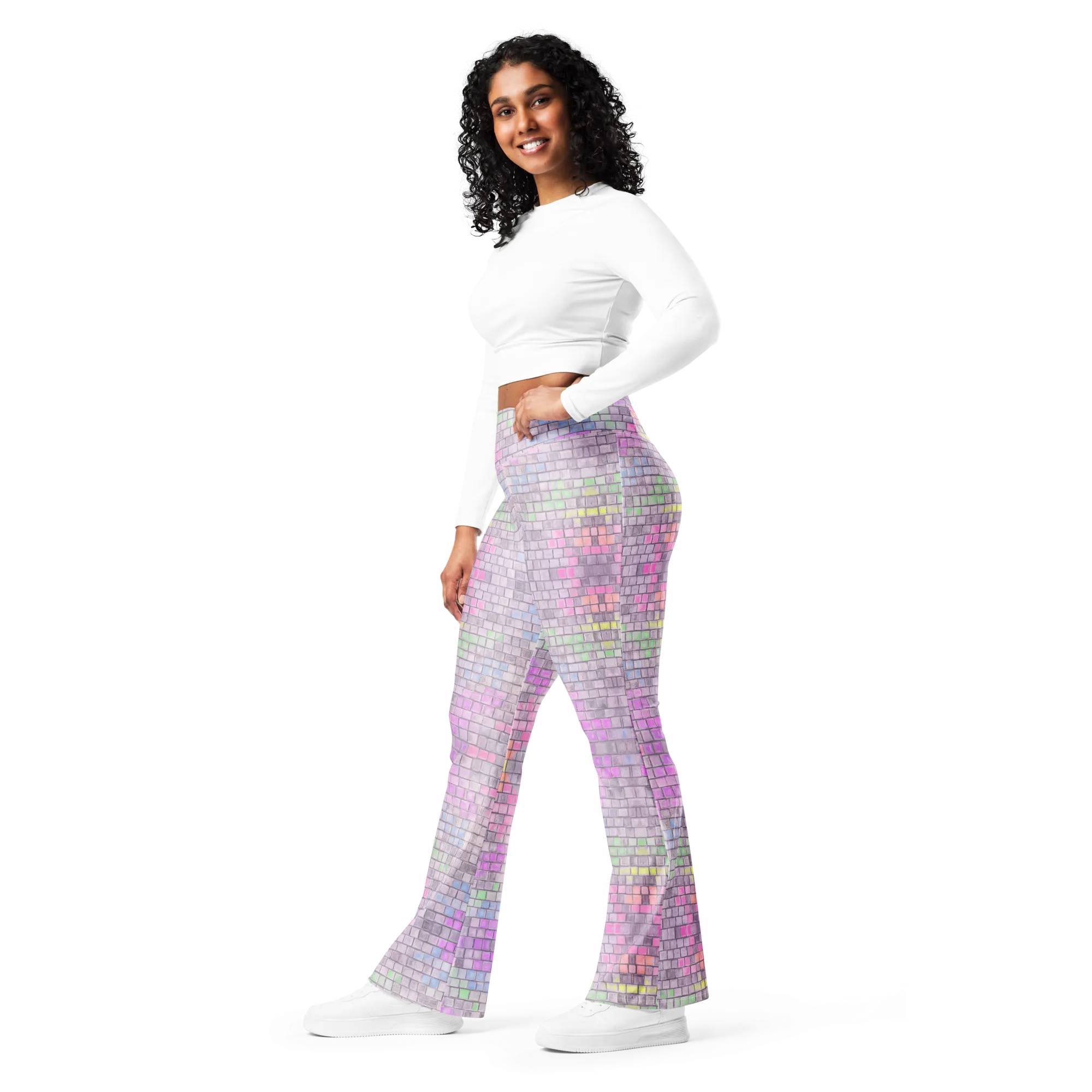 High Waisted Yoga Pants ( Internal Pocket)- "Disco Kitty" Design