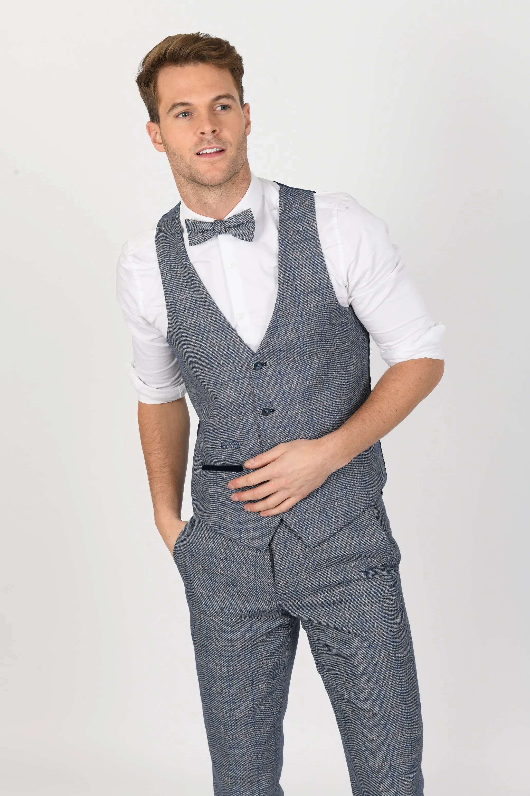 Hilton Blue Tweed Check Waistcoat | Wedding Wear | Office Wear | Check Suit