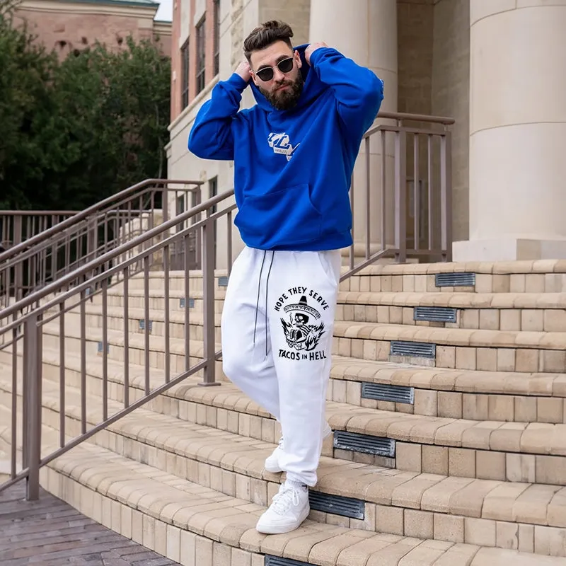 HOPE THEY SERVE TACOS IN HELL SMOKING SKULL GRAPHIC PRINT JOGGERS