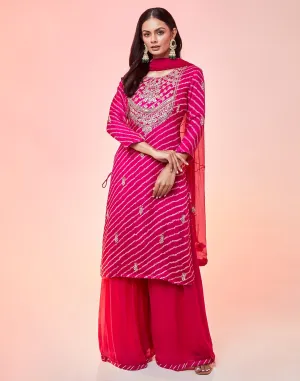 Hot Pink And Magenta Shaded Bandhani In Process Bright Pink Palazzo Suit Set