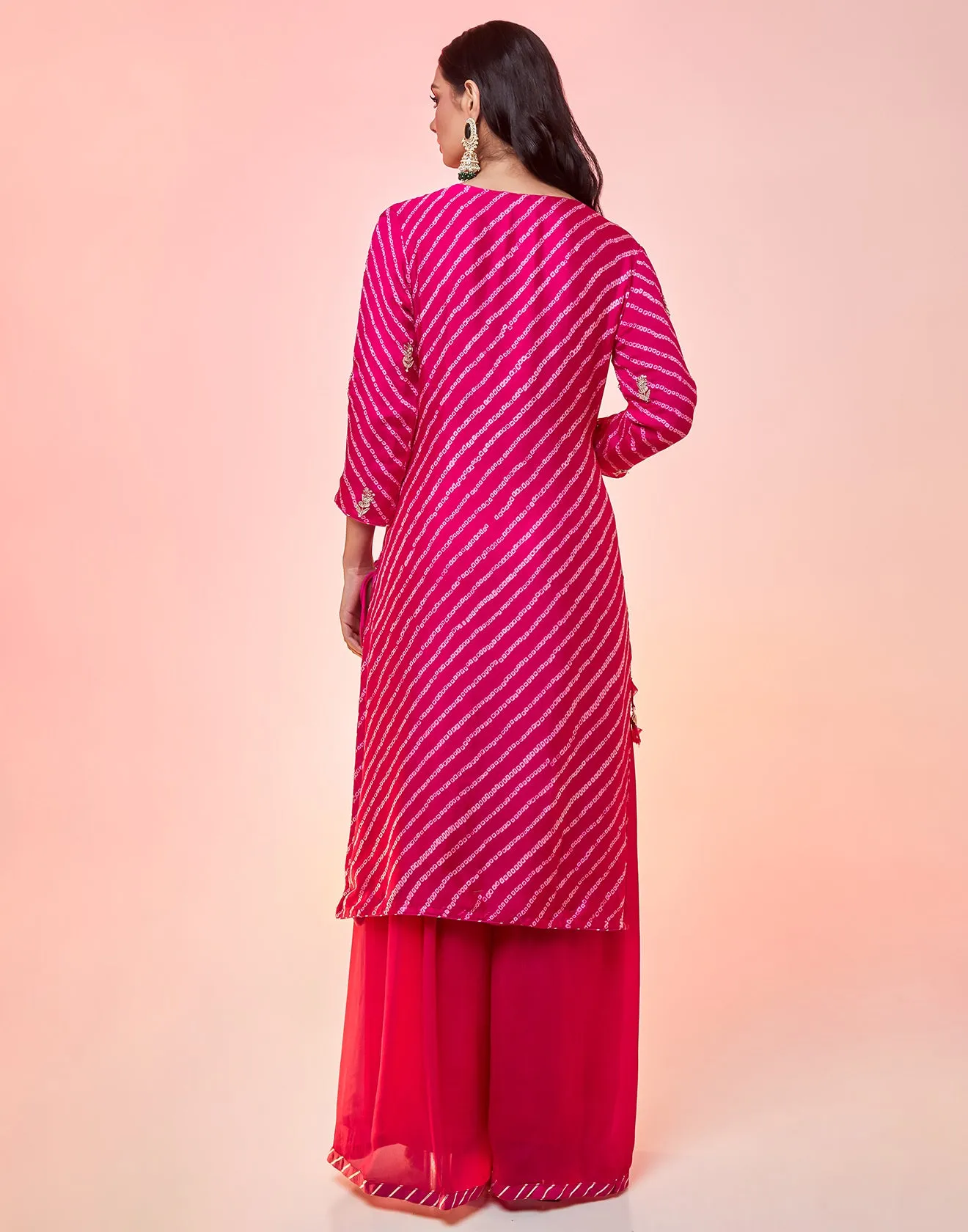 Hot Pink And Magenta Shaded Bandhani In Process Bright Pink Palazzo Suit Set