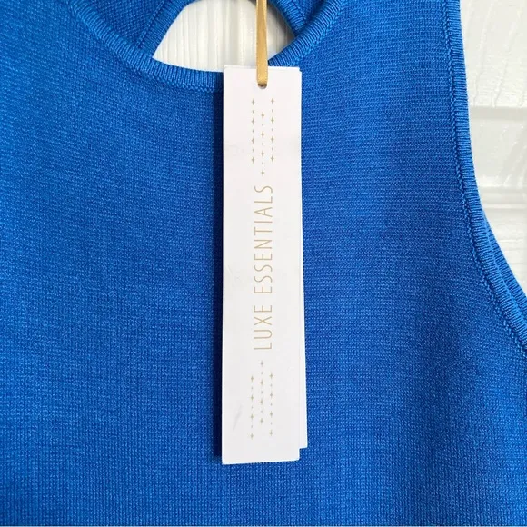 House of Harlow 1960 Luxe Essentials Blue Knit Cutout Back Midi Dress, Size M