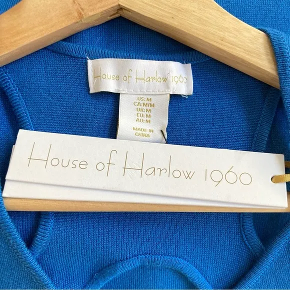 House of Harlow 1960 Luxe Essentials Blue Knit Cutout Back Midi Dress, Size M