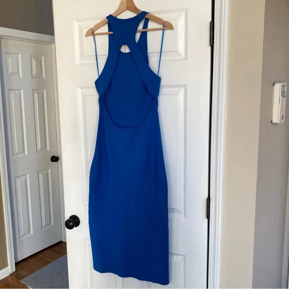 House of Harlow 1960 Luxe Essentials Blue Knit Cutout Back Midi Dress, Size M