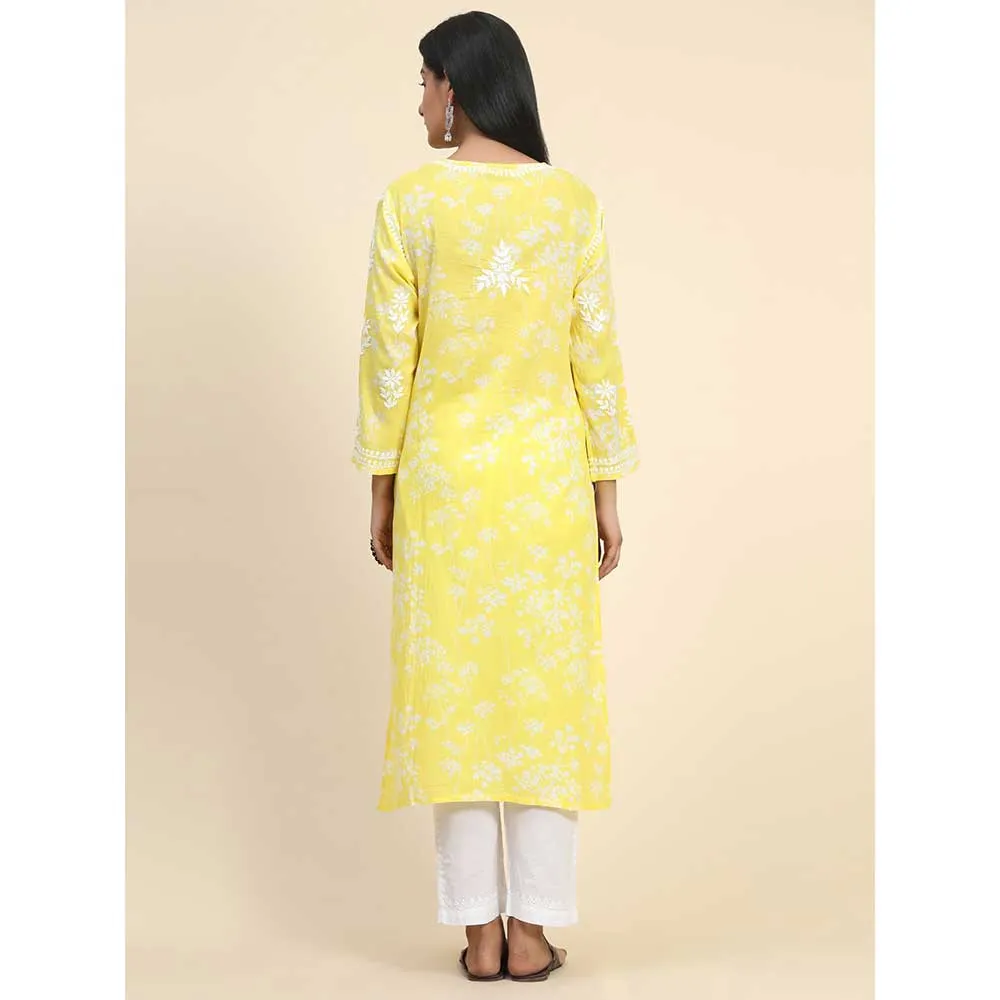 HOUSE OF KARI Women Floral Printed Thread Work Cotton Kurta