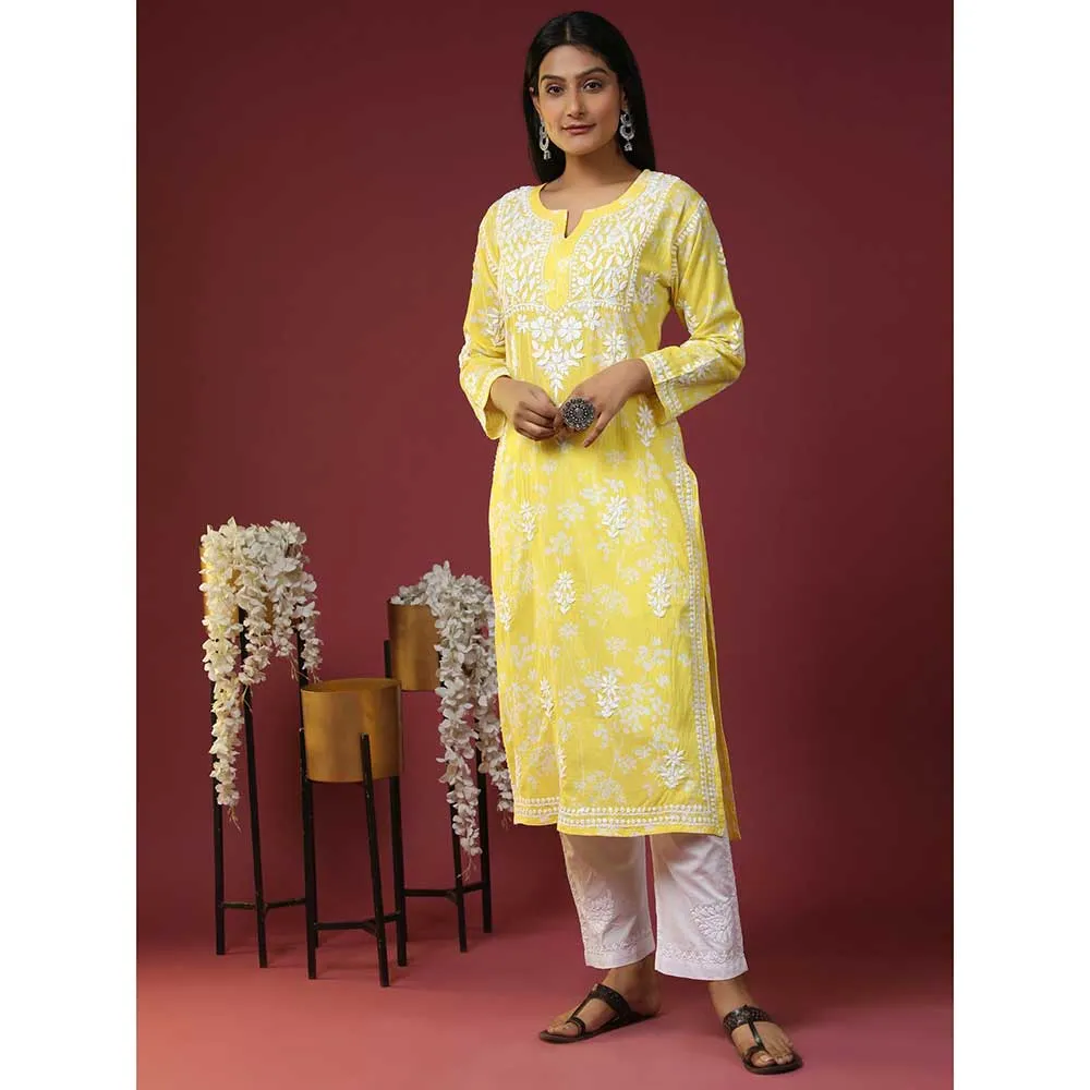 HOUSE OF KARI Women Floral Printed Thread Work Cotton Kurta