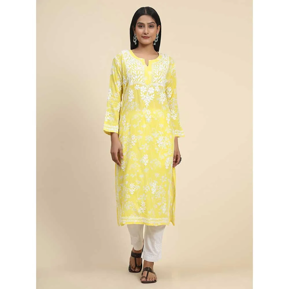 HOUSE OF KARI Women Floral Printed Thread Work Cotton Kurta