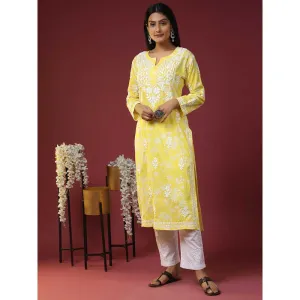HOUSE OF KARI Women Floral Printed Thread Work Cotton Kurta