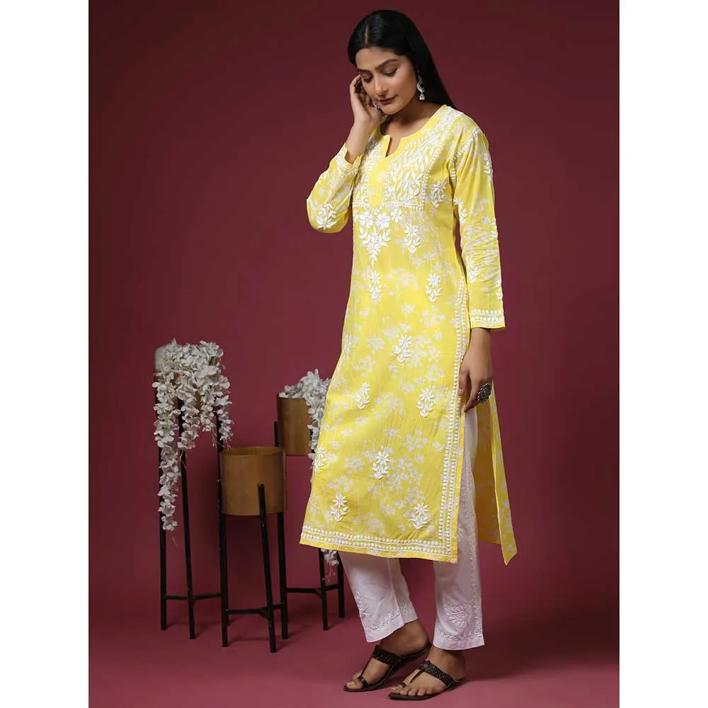 HOUSE OF KARI Women Floral Printed Thread Work Cotton Kurta
