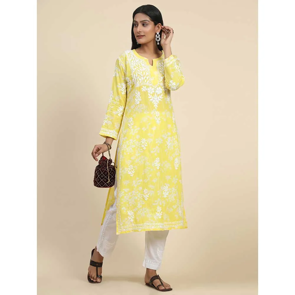HOUSE OF KARI Women Floral Printed Thread Work Cotton Kurta