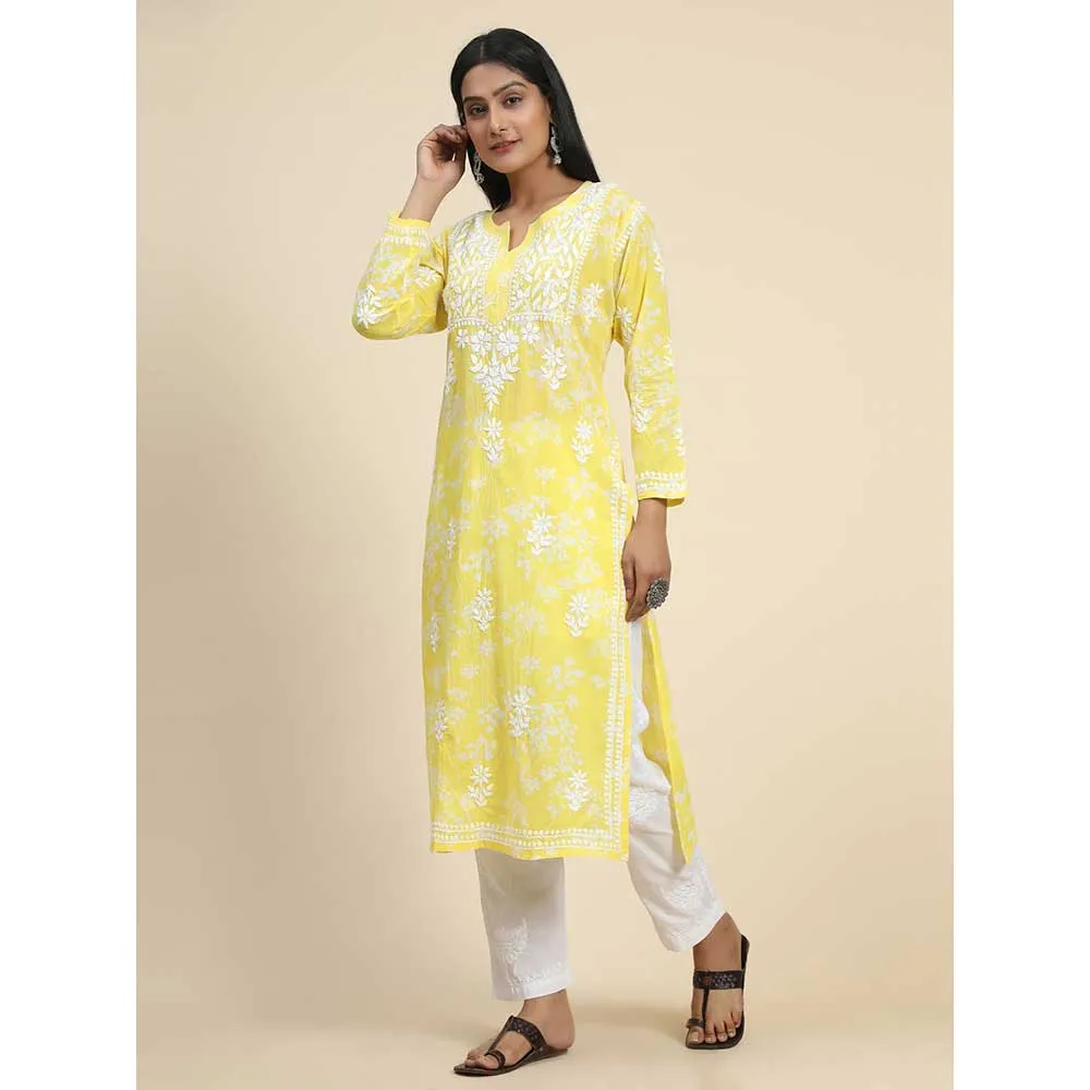 HOUSE OF KARI Women Floral Printed Thread Work Cotton Kurta